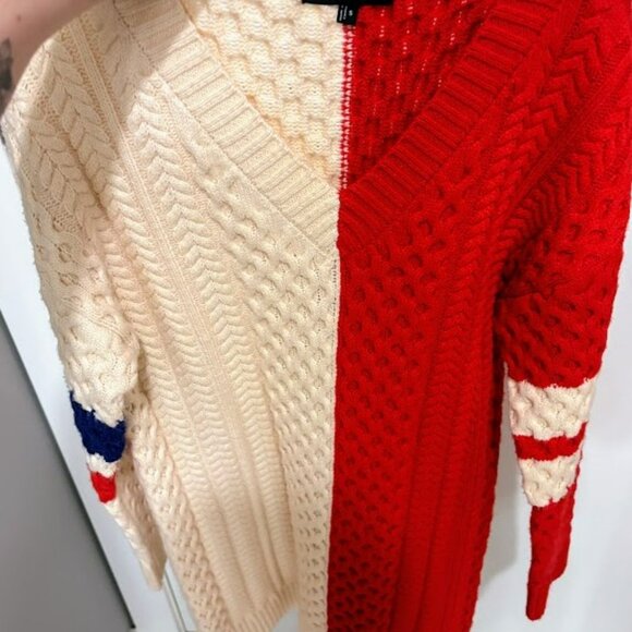 Lulus Bold Comfort Ivory And Red Color Block Cable Sweater Mini Dress - Size S - Picture 2 of 5